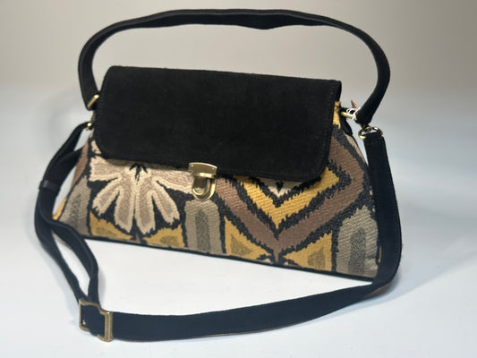 Trapezio Handbag - Mod Tapestry with Black Sued Accents NH161