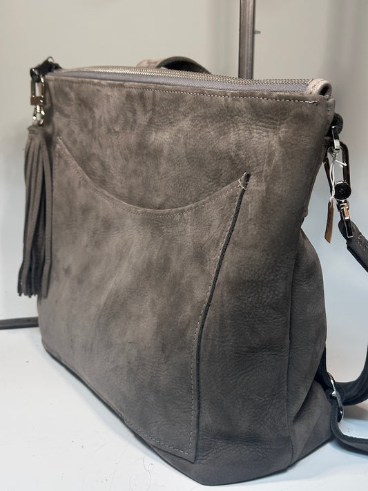 THE LAUREL B  CONVERTIBLE LEATHER BACKPACK/CROSSBODY BAG IN GREY NUBUCK  NH162