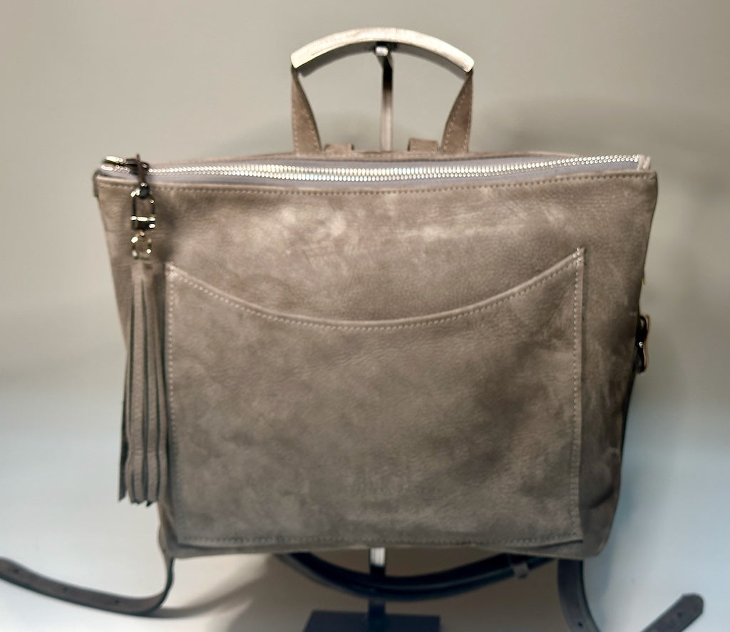 THE LAUREL B  CONVERTIBLE LEATHER BACKPACK/CROSSBODY BAG IN GREY NUBUCK  NH162