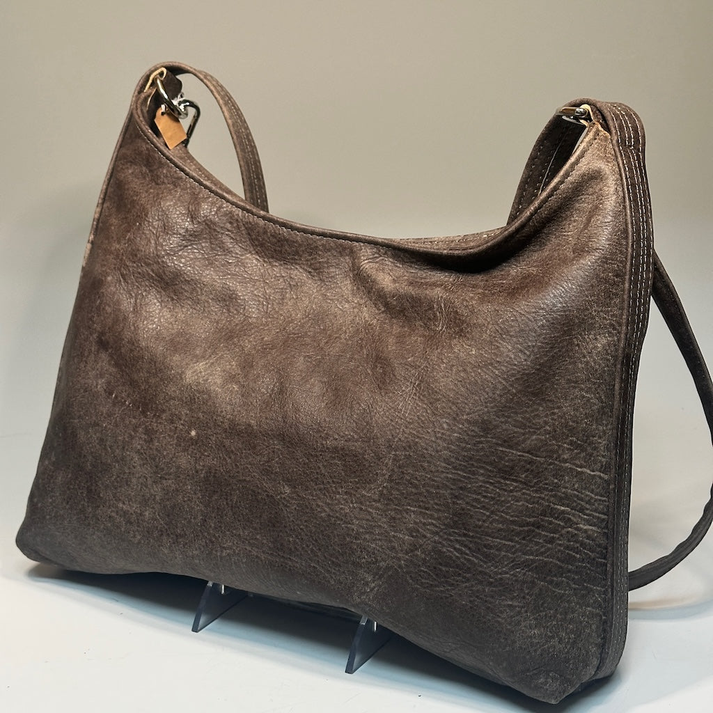 SERENDIPITY BROWN ACID WASH LEATHER HANDBAG NH176