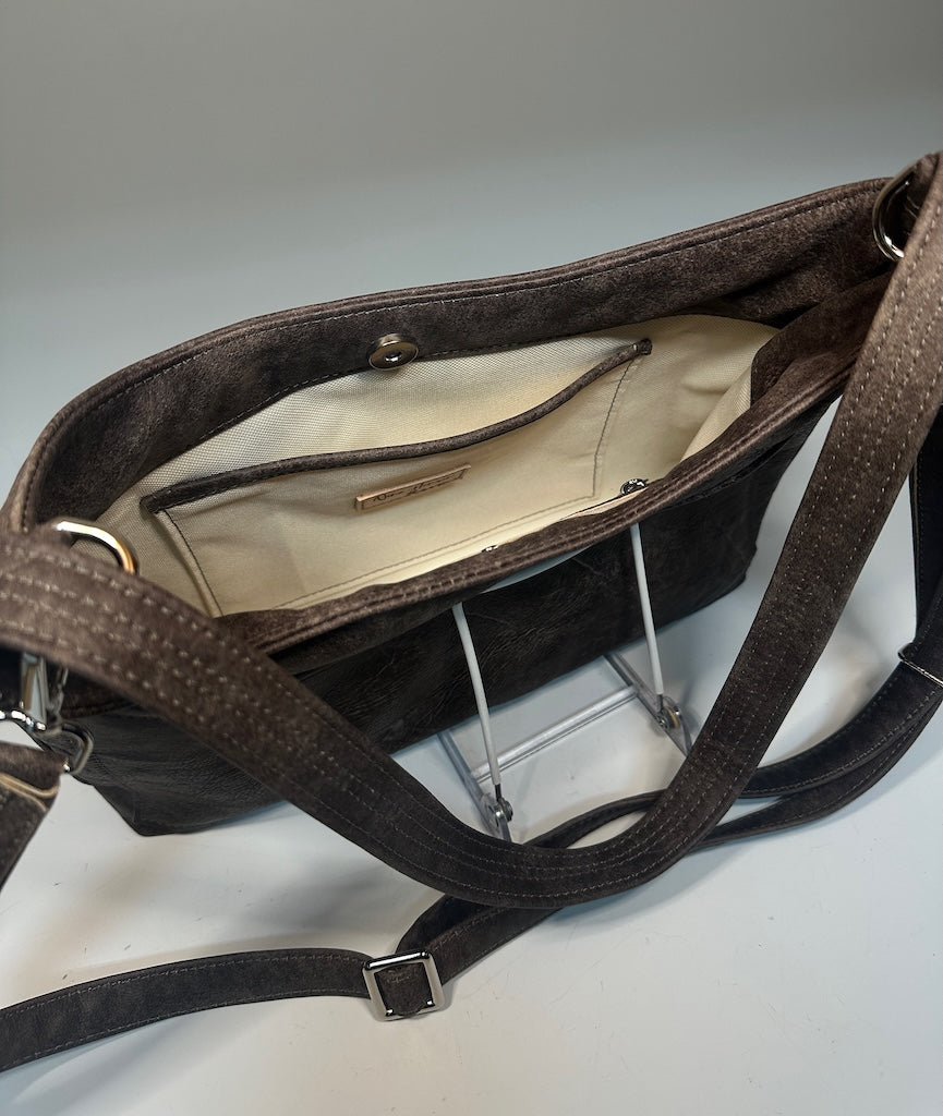 SERENDIPITY BROWN ACID WASH LEATHER HANDBAG NH176