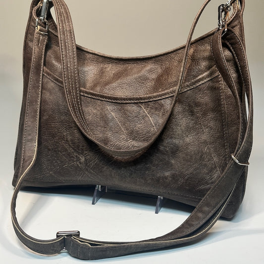 SERENDIPITY BROWN ACID WASH LEATHER HANDBAG NH176