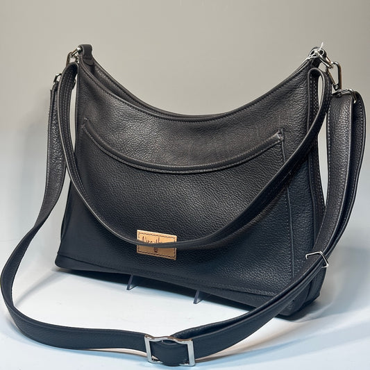 SERENDIPITY CHARCOAL GREY LEATHER HANDBAG NH174