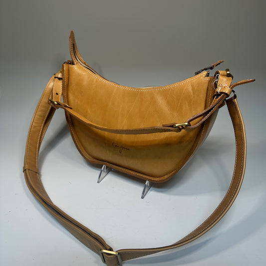CRESCENDO SWOOP TOP BROWN LEATHER HANDBAG NH177