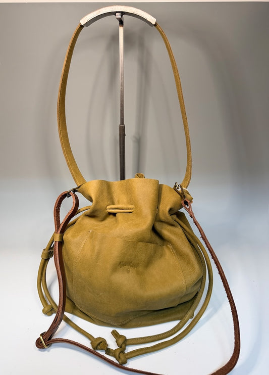 FREEFORM LEATHER DRAWSTRING BAG, SAGE NH183