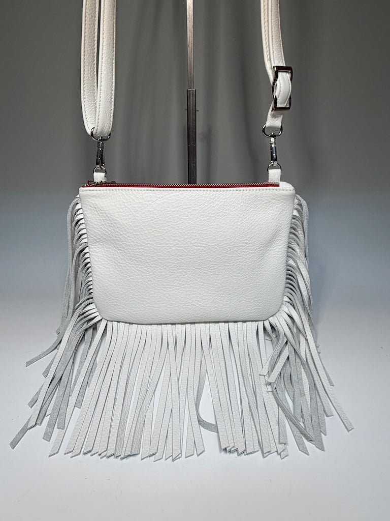 FRINGE CROSSBODY BAG - WHITE LEATHER NH199