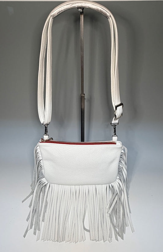 FRINGE CROSSBODY BAG - WHITE LEATHER NH199