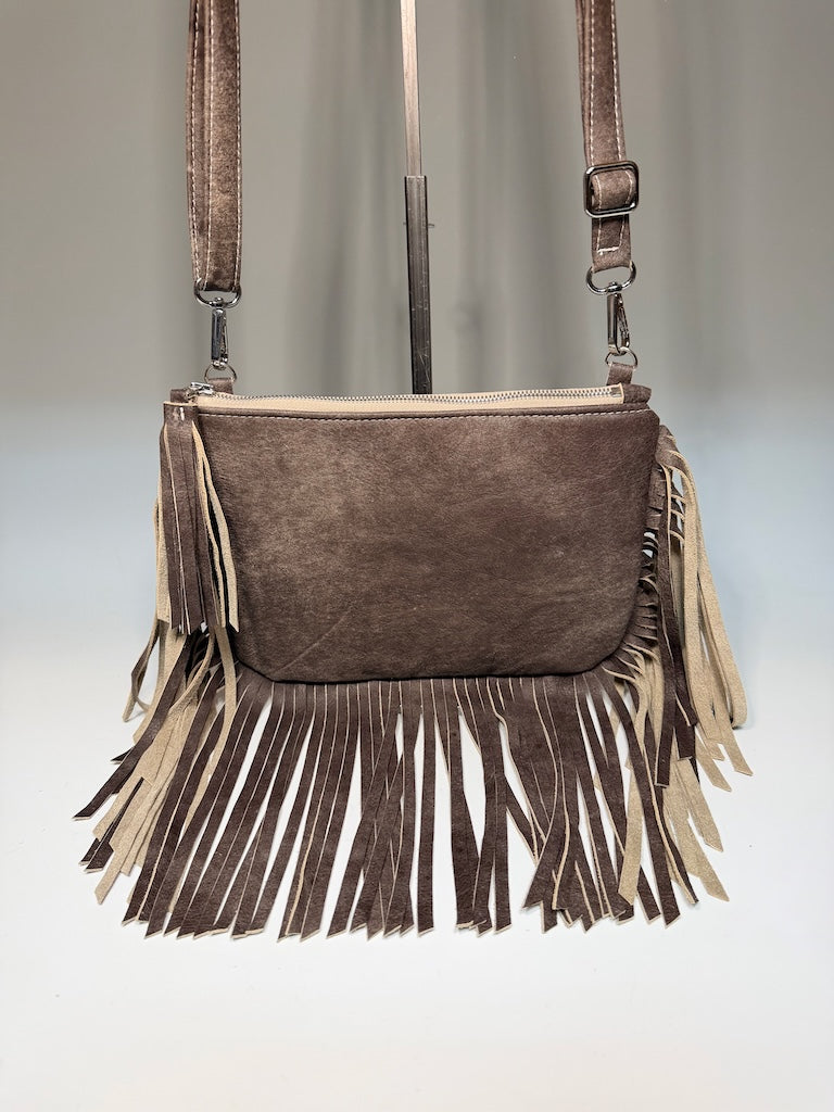 FRINGE CROSSBODY BAG - RUSTIC BROWN LEATHER NH201
