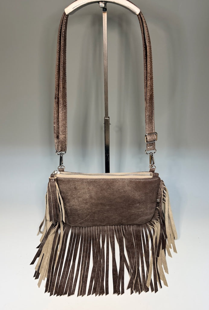 FRINGE CROSSBODY BAG - RUSTIC BROWN LEATHER NH201