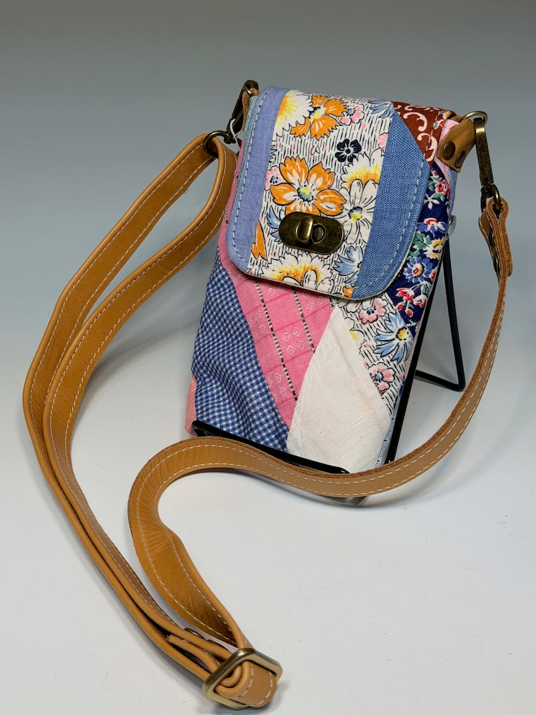 VINTAGE QUILT PHONE BAG - BLUE MULTI - NH212