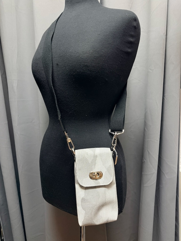 GREY PATTERNED CANVAS PHONE BAG - NH219