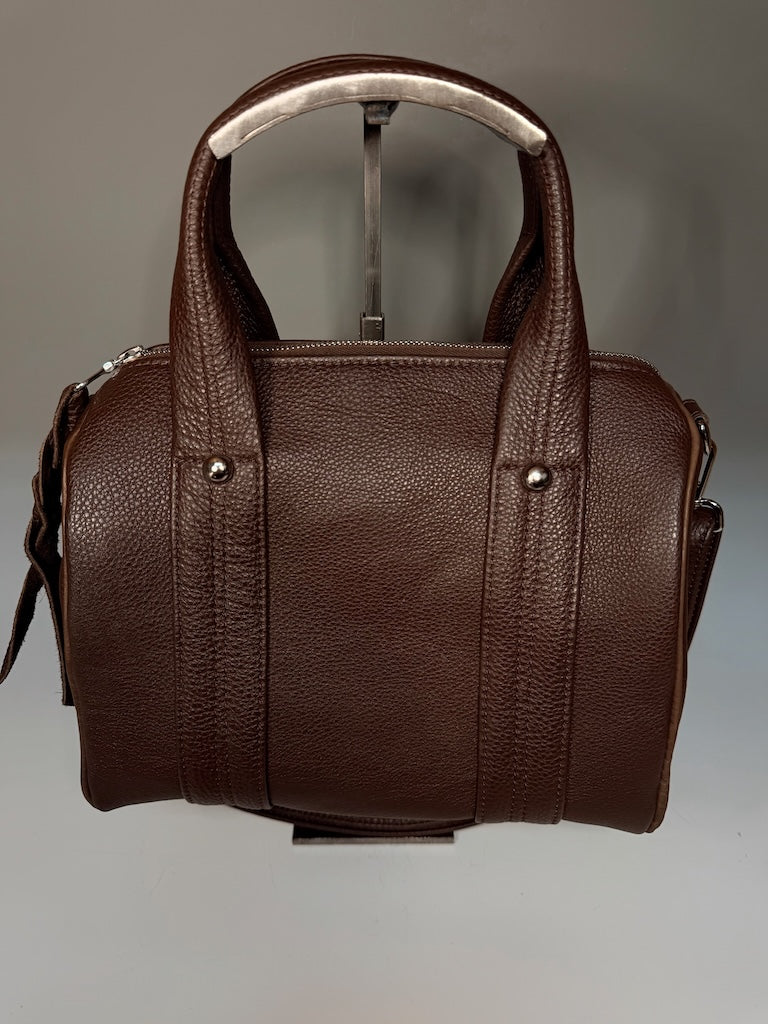BROWN BOSTON LEATHER BARREL BAG - NH227