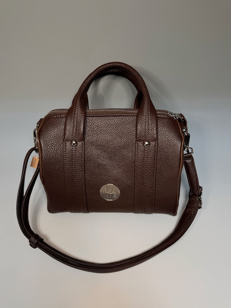 BROWN BOSTON LEATHER BARREL BAG - NH227