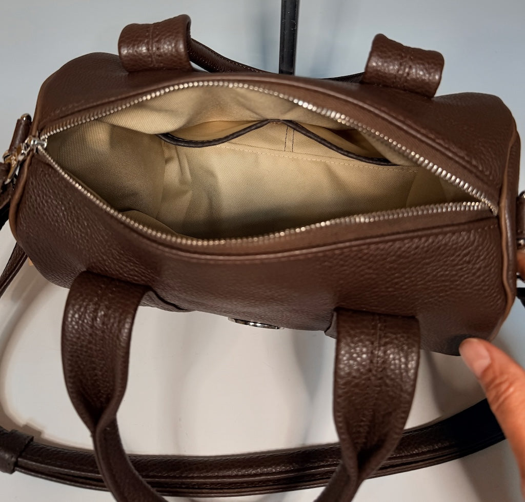 BROWN BOSTON LEATHER BARREL BAG - NH227