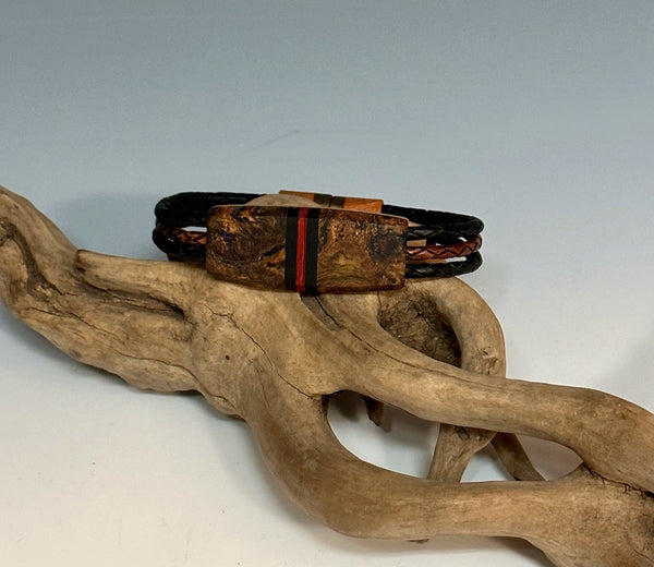 Men's Mixed Media and Wood Leather Bracelet - NL110
