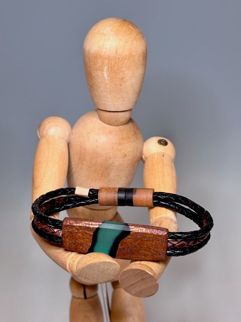 Men's Mixed Media Leather and Sapale Wood Bracelet - NL192