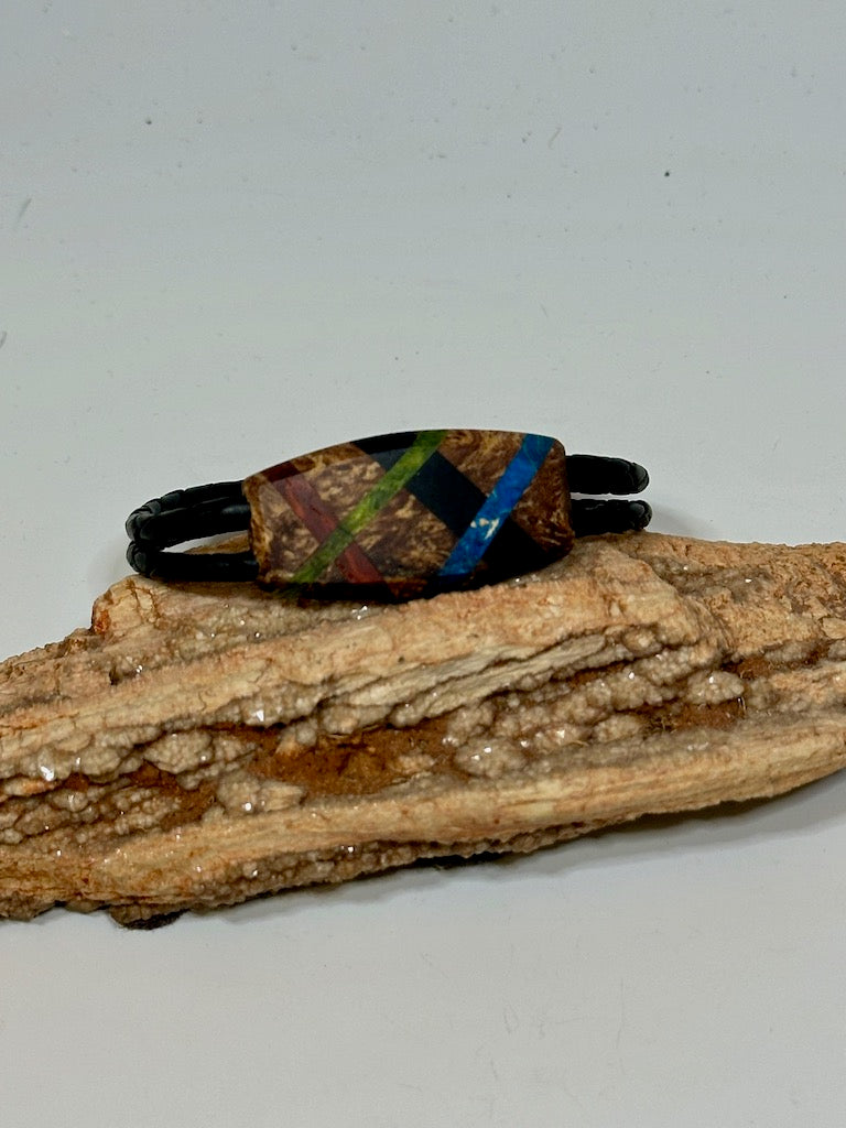 Mixed Media Wood Abstract Leather Bracelet - NL199