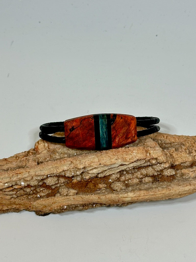 Mixed Media Wood Symmetry Leather Bracelet - NL201