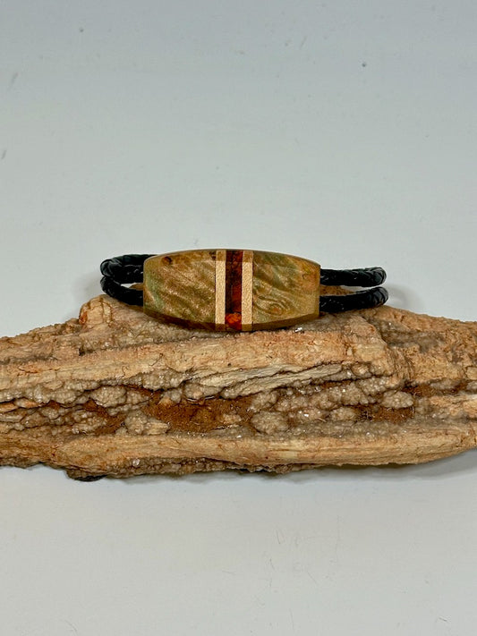 Mixed Media Wood Symmetry Leather Bracelet - NL202