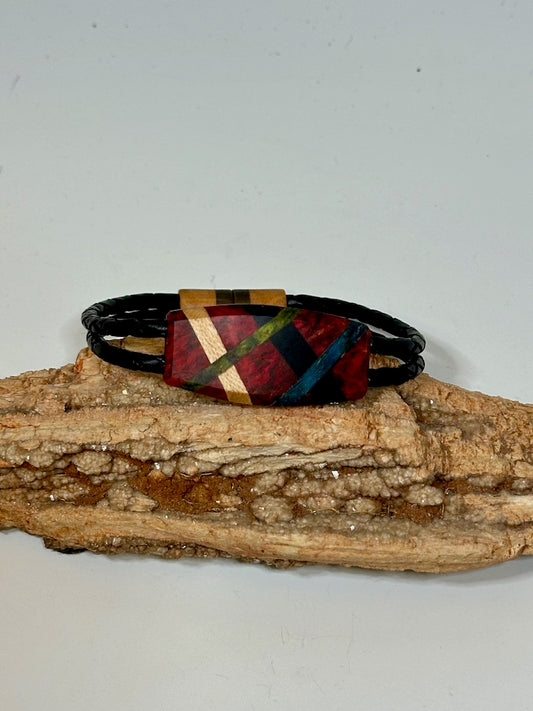 Mixed Media Wood Abstract Leather Bracelet - NL203