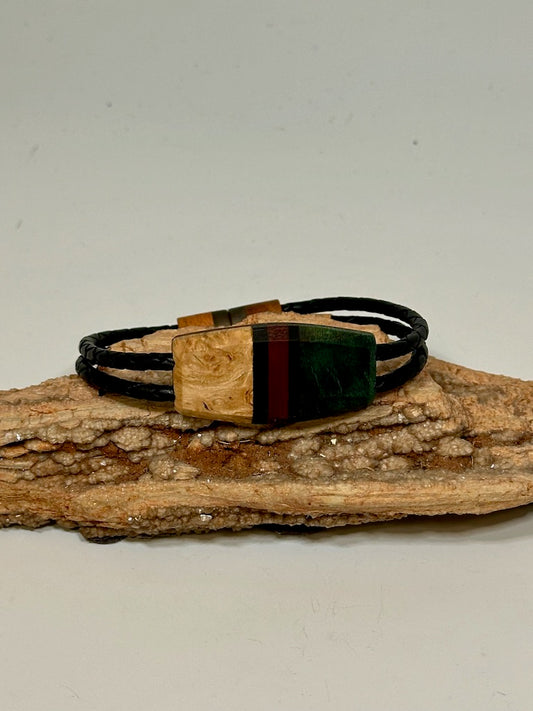 Mixed Media Wood Symmetry Leather Bracelet - NL205