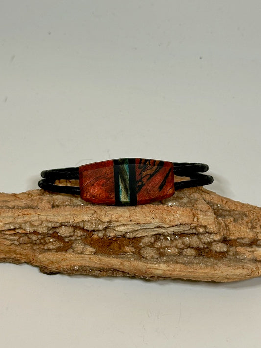 Mixed Media Wood Symmetry Leather Bracelet - NL206