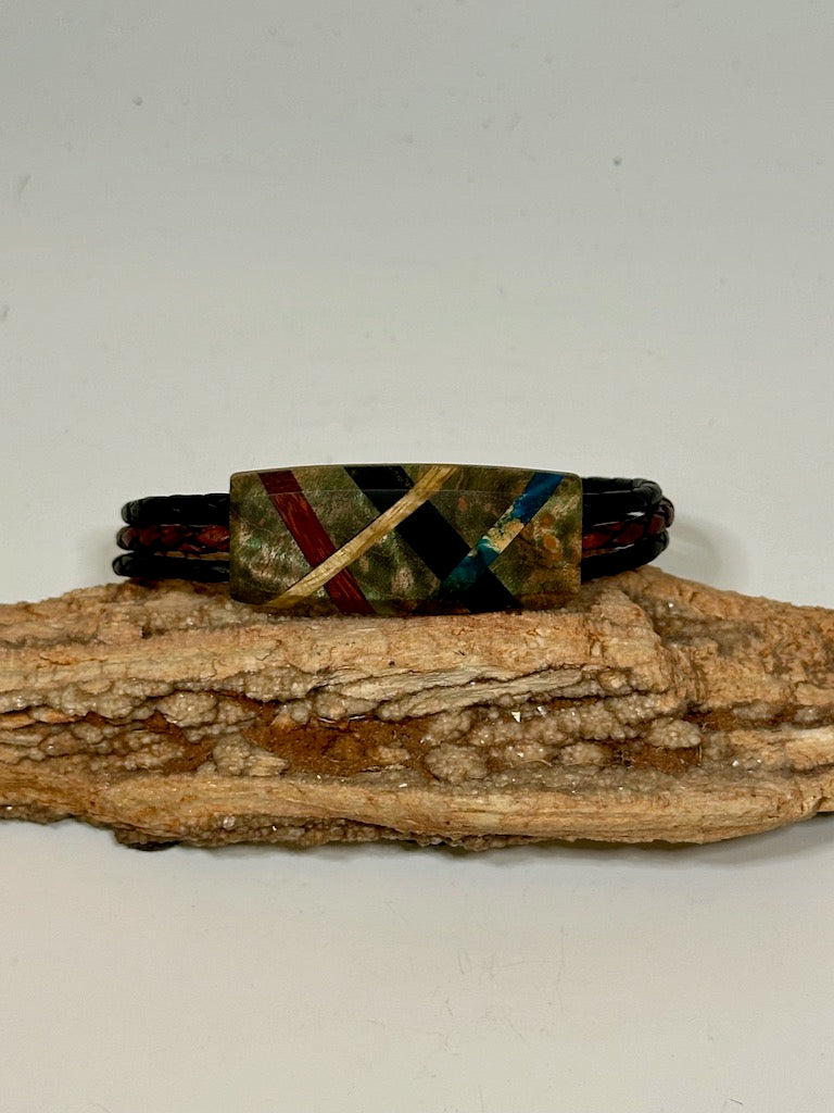 Mixed Media Wood Abstract Leather Bracelet - NL207