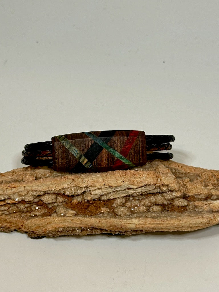 Mixed Media Wood Abstract Leather Bracelet - NL208