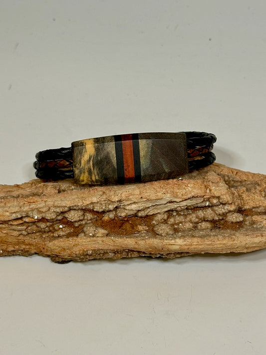 Mixed Media Wood Symmetry Leather Bracelet - NL209