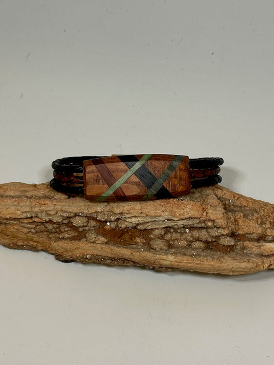 Mixed Media Wood Abstract Leather Bracelet - NL210