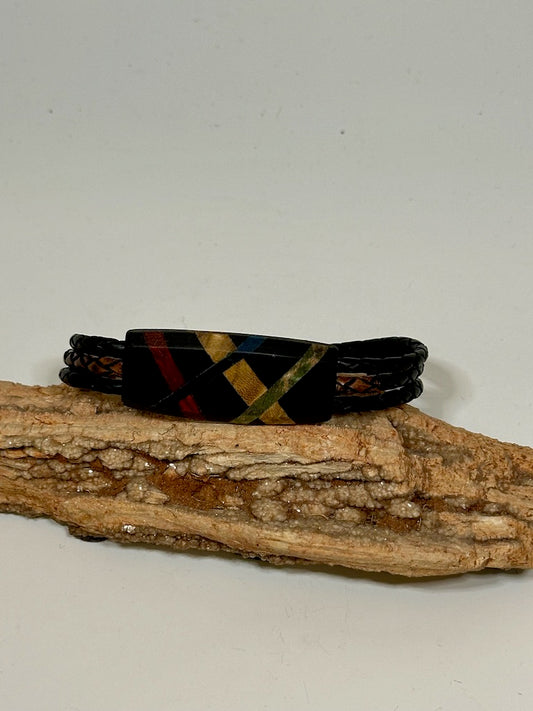 Mixed Media Wood Abstract Leather Bracelet - NL211