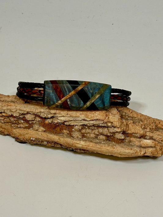 Mixed Media Wood Abstract Leather Bracelet - NL212