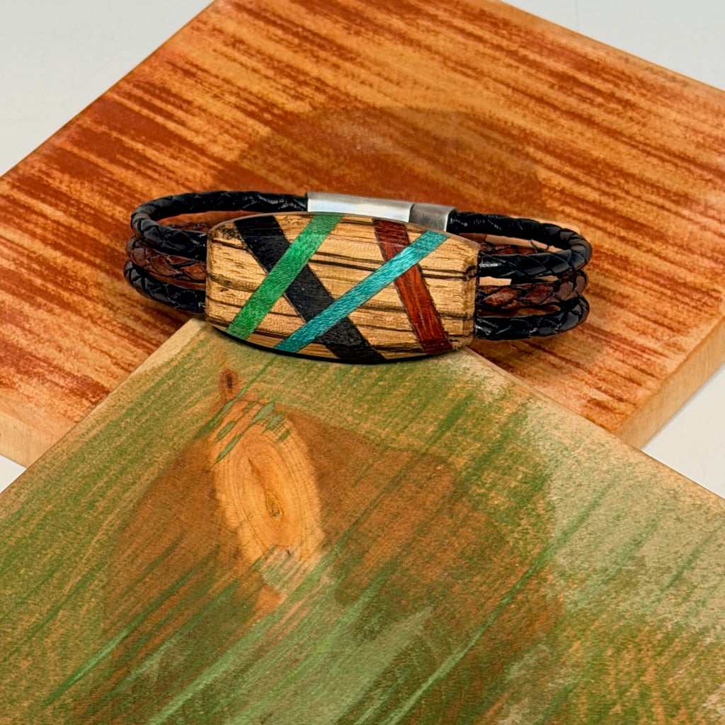 X SMALL MIXED MEDIA WOOD ABSTRACT MAGNETIC CLASP BRACELET NL300