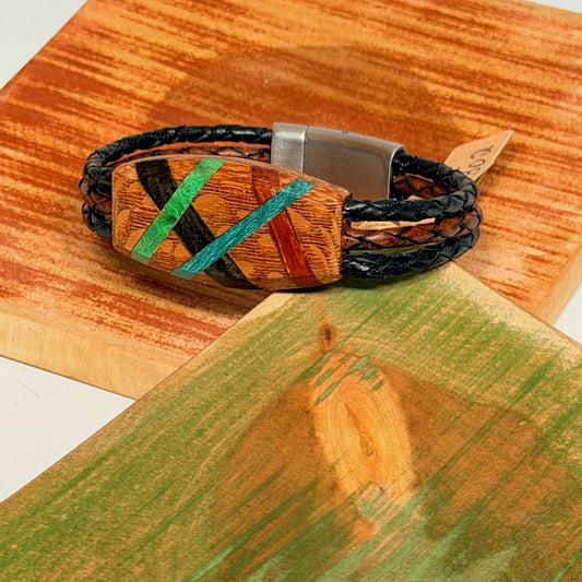 X SMALL MIXED MEDIA WOOD ABSTRACT MAGNETIC CLASP BRACELET NL302