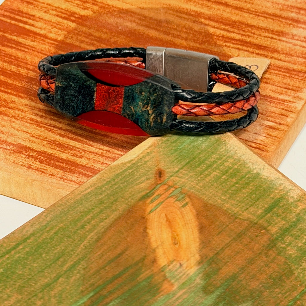 X SMALL MIXED MEDIA WOOD ELIPSE MAGNETIC CLASP BRACELET NL303