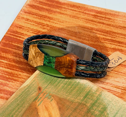 X SMALL MIXED MEDIA WOOD ELIPSE MAGNETIC CLASP BRACELET NL304