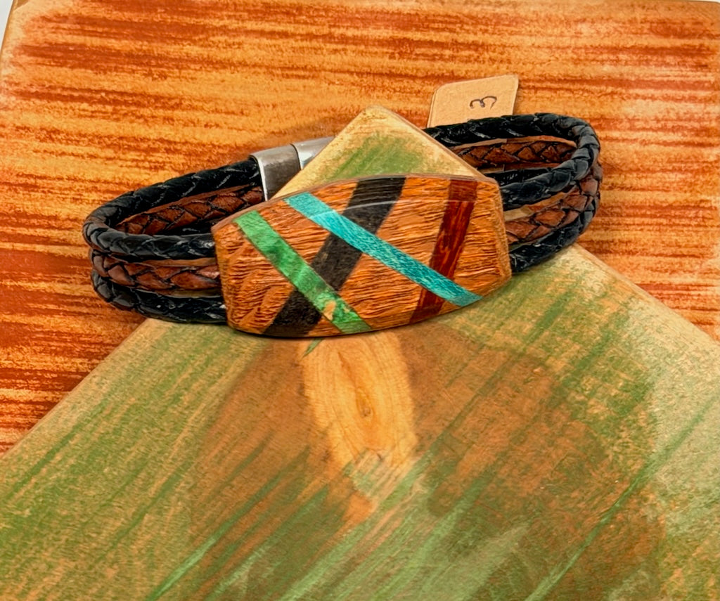 SMALL MIXED MEDIA WOOD ABSTRACT MAGNETIC CLASP BRACELET NL313