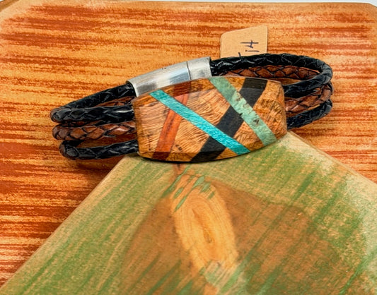 SMALL MIXED MEDIA WOOD ABSTRACT MAGNETIC CLASP BRACELET NL314