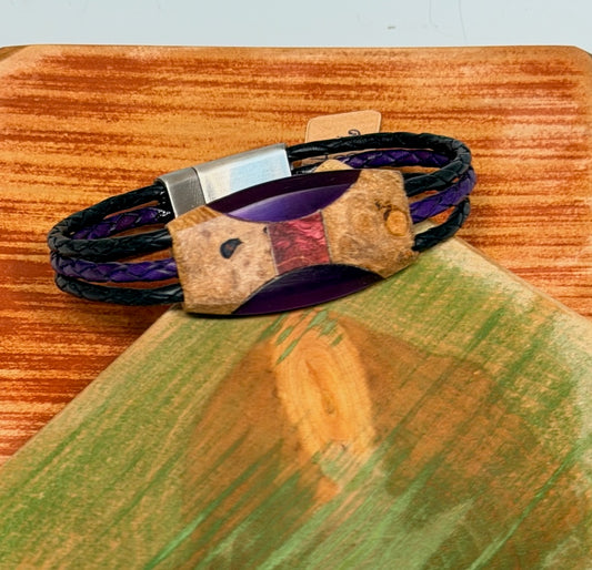 SMALL MIXED MEDIA WOOD ELIPSE MAGNETIC CLASP BRACELET NL316