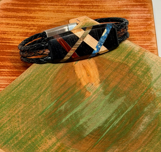 MEDIUM MIXED MEDIA WOOD ABSTRACT MAGNETIC CLASP BRACELET NL325