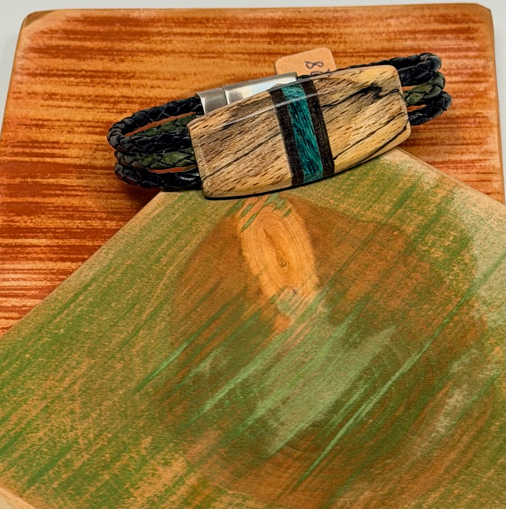 MEDIUM MIXED MEDIA WOOD SYMMETRY MAGNETIC CLASP BRACELET NL328