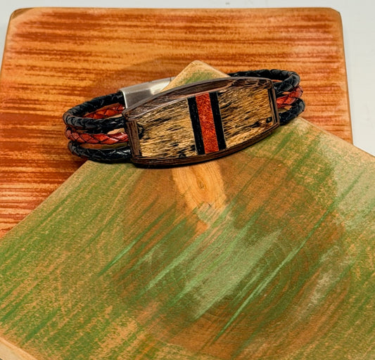 MEDIUM MIXED MEDIA WOOD SYMMETRY WITH BANDING MAGNETIC CLASP BRACELET NL329