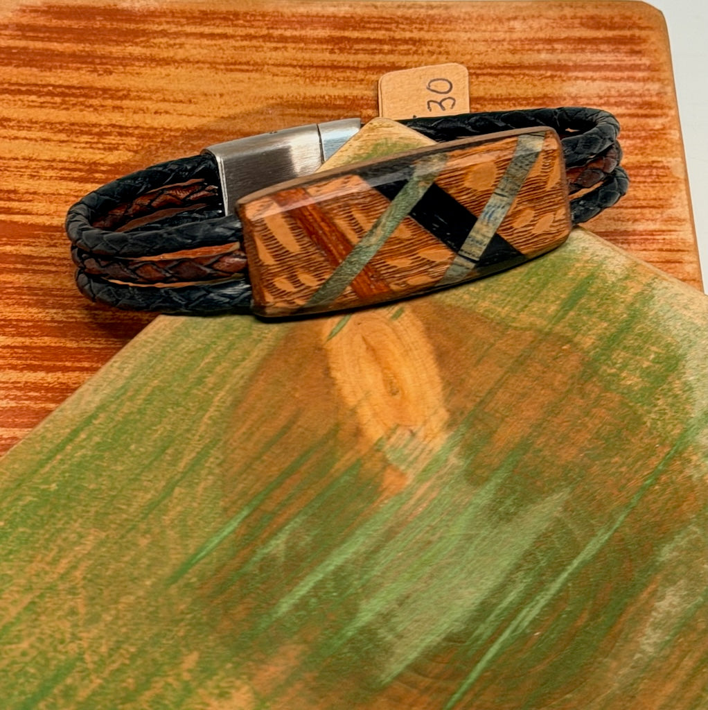 LARGE MIXED MEDIA WOOD ABSTRACT MAGNETIC CLASP BRACELET NL330
