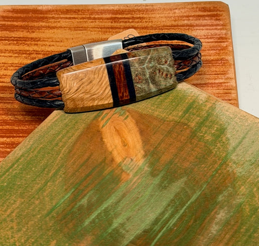 LARGE MIXED MEDIA WOOD SYMMETRY MAGNETIC CLASP BRACELET NL333