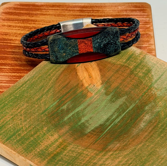 EXTRA LARGE MIXED MEDIA WOOD ELIPSE MAGNETIC CLASP BRACELET NL338