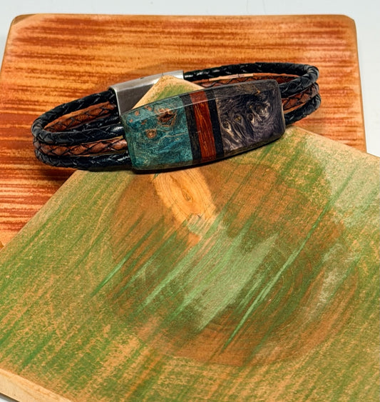 EXTRA LARGE MIXED MEDIA WOOD SYMMETRY MAGNETIC CLASP BRACELET NL341