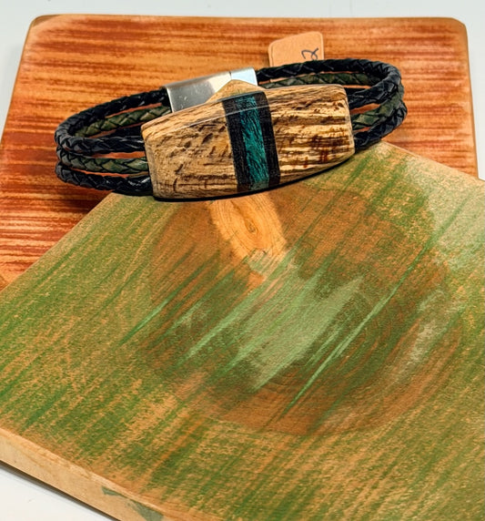 EXTRA LARGE MIXED MEDIA WOOD SYMMETRY MAGNETIC CLASP BRACELET NL342