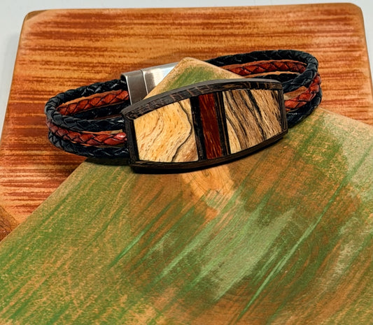 EXTRA LARGE MIXED MEDIA WOOD SYMMETRY WITH BANDING MAGNETIC CLASP BRACELET NL343