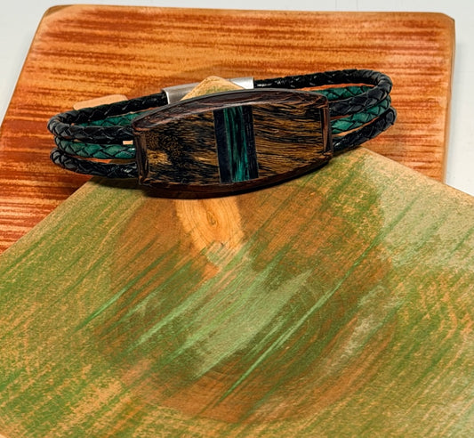 EXTRA LARGE MIXED MEDIA WOOD SYMMETRY WITH BANDING MAGNETIC CLASP BRACELET NL344