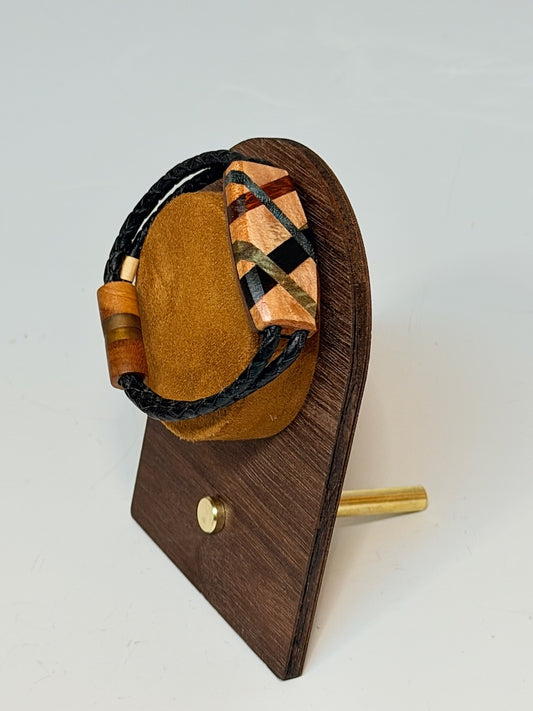 X SMALL ABSTRACT MIXED MEDIA WOOD BRACELET WITH MAGNETIC CLASP NL357